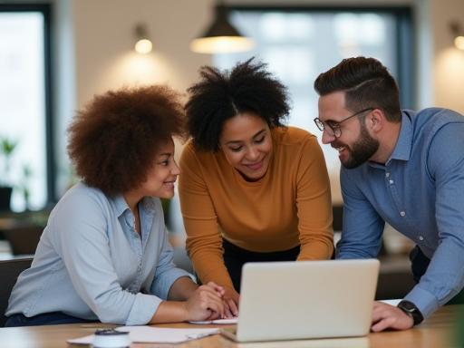 Photo of a diverse team working collaboratively in a modern office