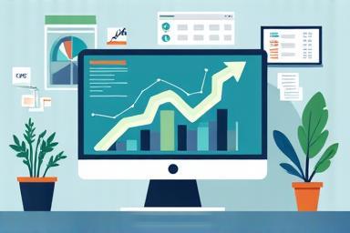 Illustration of data analytics and charts showing growth
