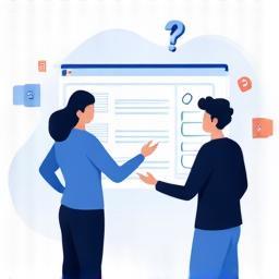 Illustration of two people discussing a digital interface